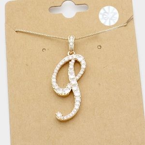 Gold P CZ Monogram Pendant Chain Necklace Rhinestone Crystal Initial Charm Cute